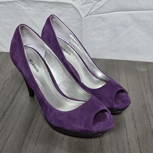 Style & Co Celine Deep Purple Peep-Toe Heels Suede Size 6M